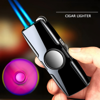 Briquet à double jet droit, rechargeable, coupe-vent, en métal durable, gadget original et cool pour l'extérieur