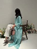 Abaya en dentelle turquoise aqua, robe musulmane de Dubaï, vente en gros, Ramadan Eid 2026, fournisseur d'usine, commande en gros