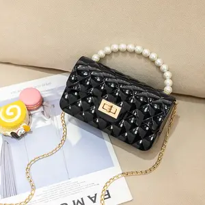 Twinkle New design lovely lady PVC Mini jelly handbag quilted sling little girl messenger bag pearl handbag