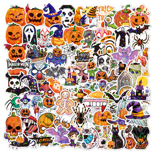 100 Uds Halloween <span class=keywords><strong>calabaza</strong></span> fantasma bruja murciélago pegatina, láser holográfico brillante equipaje fiesta decoración, pegatinas impermeables para niños - Product Image 2