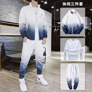 Costume de loisirs personnalisé avec logo, veste décontractée pour homme, couleur dégradée, assortie, printemps automne, ensemble sportif fin pour jeunes, deux pièces - Product Image 5