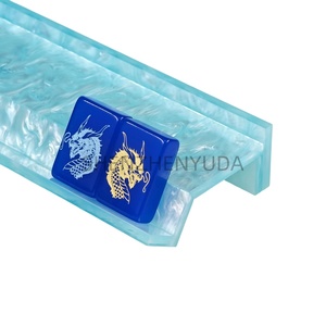 Exhibidor de Mahjong Azul Perlado Brillante, Juego de Mahjong Americano de Lujo con Empujadores de Lucite para 4 Jugadores, Juegos de Fiesta Familiar - Product Image 5