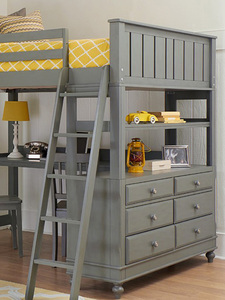 Lit superposé pour <span class=keywords><strong>chambre</strong></span> de garçon, gris foncé, en bois massif, avec bureau intégré et <span class=keywords><strong>rangement</strong></span>, lit secret, lit pour enfants, lit mezzanine en bois massif de style américain - Product Image 2