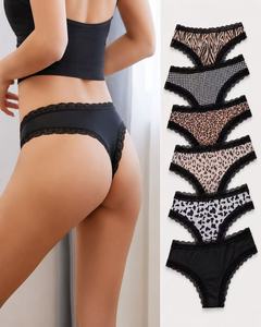 Mutandine da donna a vita alta in maglia sottile con stampa in pizzo, sexy, a vita bassa, invisibili, confezione da 5, taglie S-XL, 7 colori - Product Image 6
