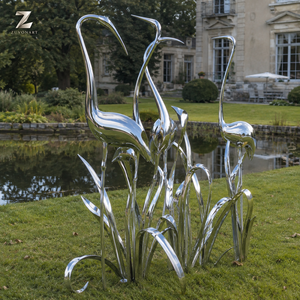 Scultura <span class=keywords><strong>di</strong></span> gru in acciaio inossidabile fatta a mano, finitura a specchio, statua artistica astratta a forma <span class=keywords><strong>di</strong></span> uccello per giardini, parchi, hotel e paesaggi commerciali - Product Image 3
