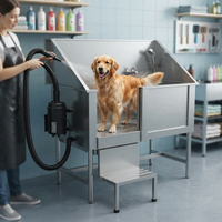 Baignoire professionnelle pour chiens en acier inoxydable avec souffleur intégré, escalier et porte coulissante - Qualité salon