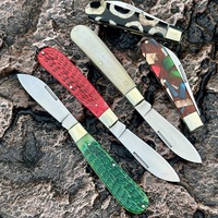 Couteau pliant AH4R2 avec manche en os naturel ou en bois de cerf, couteau de poche vintage à lames multiples en acier, couteau de camping EDC