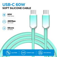Kabel USB C ke USB C 60W PD Pengisian Cepat, Kabel Tipe-C Silikon Cair 480Mbps Kompatibel dengan Perangkat USB-C