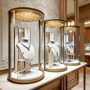 <span class=keywords><strong>Vitrine</strong></span> de présentation circulaire pour bijoux en verre, table de présentation pour jade et diamants, <span class=keywords><strong>vitrine</strong></span> de boutique haut de gamme en acier inoxydable - Product Image 2