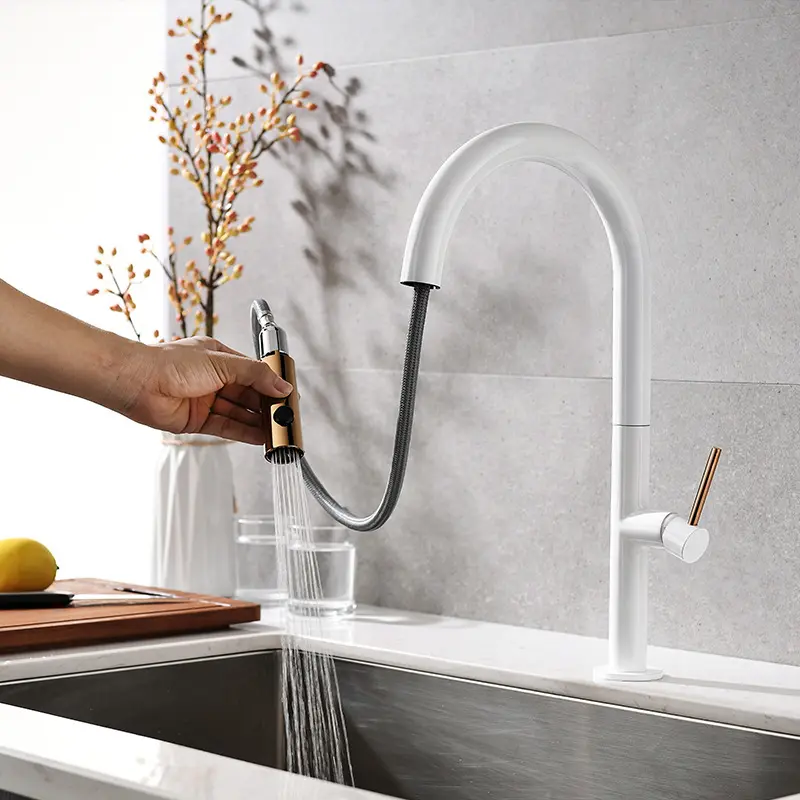 Hot sale flexible sink faucet white and chrome silicon kitchen mixer