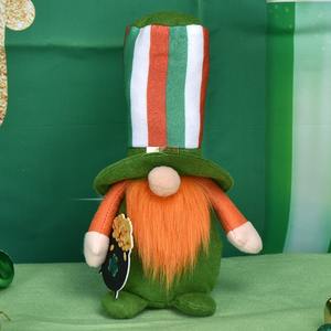 Décorations de gnome pour la Saint-Patrick, chapeau irlandais rayé, jouet en peluche avec trèfle or et vert - Product Image 3
