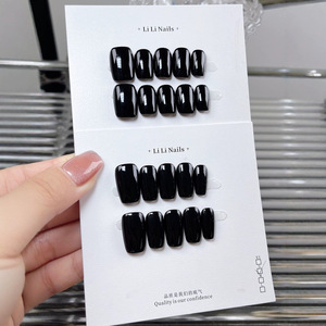 Faux ongles courts noirs classiques style gothique audacieux, 10 pièces, réutilisables, en acrylique, faits à la main, à presser, emballage en gros - Product Image 6