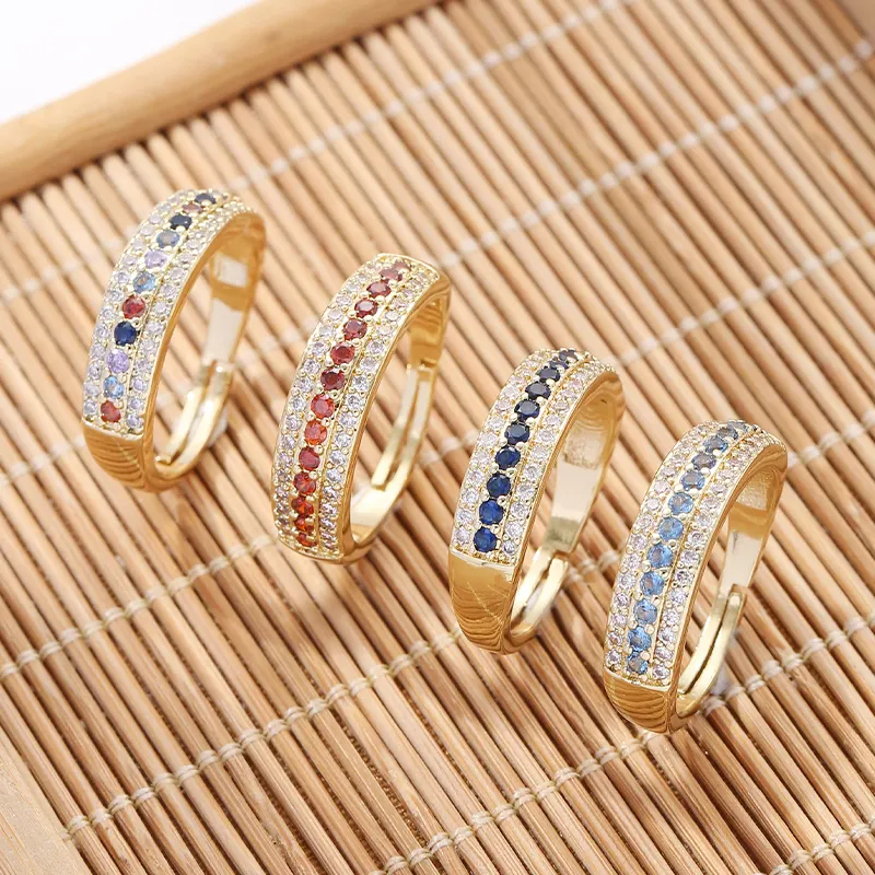 Luxury Full Pave Micro Cubic Zirconia 18k Gold Rainbow Rings For Women Party