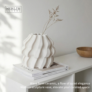 Merlin Living <strong>3D</strong> Printing <strong>Vase</strong> White Ceramic <strong>Vase</strong> for Tabletop Flower <strong>Vase</strong> Arrangement Chaozhou Ceramic Factory Wholesale - Product Image 3