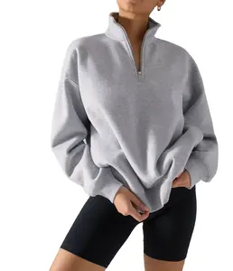 Хлопковый флисовый пуловер на молнии на заказ, 1/4 толстовка на молнии с длинным рукавом, Женская толстовка с капюшоном