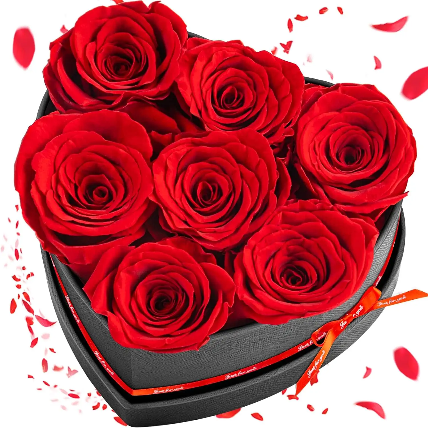 Pingente de suor quadrado em forma de coração, flor rosa vermelha grande e eterna, arranjo de alta qualidade preservada em veludo preto