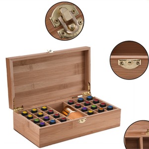 Boîte à huiles essentielles en bois massif sur mesure avec compartiments, boîte de présentation d'aromathérapie rétro à couvercle rabattable, boîte de collection d'échantillons - Product Image 5