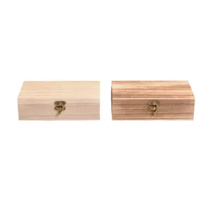 Caixa de madeira crua grossista personalizada Caixa de madeira inacabada com armazenamento articulado pintada pequena caixa de madeira