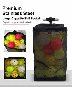 Ramasseur de balles de pickleball et de tennis en acier inoxydable haute capacité avec poignée rétractable, sac en filet de rangement pour 40 balles pour les joueurs - Product Image 6