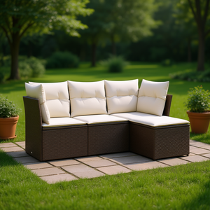 ชุดโซฟาสวนแบบโมดูลาร์ริยราสีน้ำตาล ทำจากหวาย PE เฟอร์นิเจอร์กลางแจ้งพร้อมเบาะโฟมความหนาแน่นสูง ดีไซน์ทันสมัย - Product Image 2