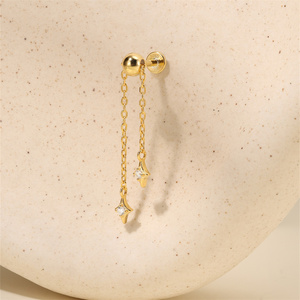 Pendientes Colgantes Ajustables de Plata de Ley 925 con Borla de Cadena, Estrella y Luna con Engaste de Circonitas, 4cm, 1.2*6mm - Product Image 6