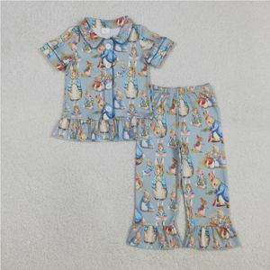 ชุดเซ็ตสองชิ้นลายลูกไม้สีเขียวแขนสั้นลายกระต่ายอีสเตอร์สำหรับเด็ก มีสินค้าพร้อมส่ง - Product Image 1