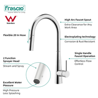 Robinet mélangeur chaud/froid Frasico, monocommande, à poser sur plan, avec douchette extractible, en acier inoxydable pour évier de cuisine