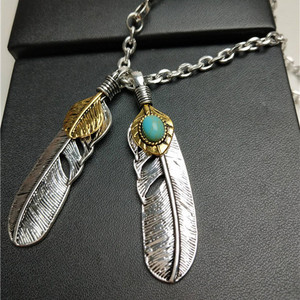 Collar de Plumas con Incrustaciones de Turquesa Azul de Chrome Goro's <span class=keywords><strong>Guro</strong></span>, Chapado en Oro, con Diseño de Pico de Águila y Corazón Japonés para Amantes - Product Image 3