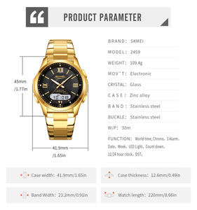 นาฬิกาดิจิตอล Skmei 2459 สำหรับผู้ชาย สายสแตนเลสยอดนิยม กันน้ำ จอแสดงผลคู่ พร้อมนาฬิกาปลุก รุ่น Five Point Series แสดงวัน - Product Image 6