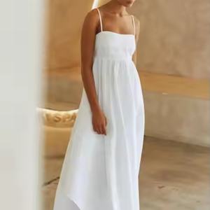 Vestido Casual Elegante de Verano para Mujer, con Dobladillo Asimétrico, de Algodón Blanco, Holgado, Midi - Product Image 2