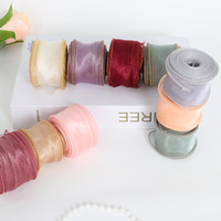 Ruban en organza à bordure dorée perlée de 4 cm, en rouleau, pour accessoires de nœuds DIY, matériel d'emballage floral, vente en gros
