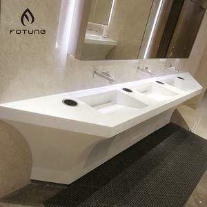 Encimeras acrílicas de superficie sólida en forma de u, lavaplatos de lavabo <span class=keywords><strong>integrado</strong></span> público, color blanco de lujo, de alta calidad - Product Image 2