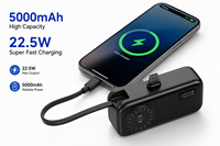 Batterie externe magnétique 5000 mAh 22,5 W avec charge rapide PD, câble Type-C intégré, affichage numérique pour téléphone et montre connectée, logo personnalisé OEM