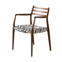 Chaise de salle à manger moderne en bois de noyer massif avec coussin en tissu rayé zèbre et dossier durable pour appartement, maison, bar, villa, hôtel