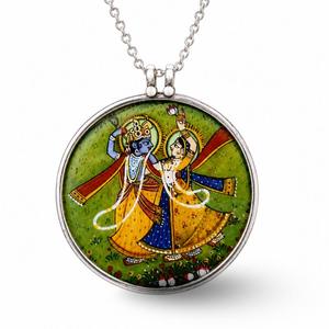 Colgante de Arte Miniatura Tradicional Indio con Diseño de Radha Krishna Bailando en Plata de Ley - Product Image 3