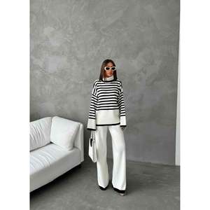 Conjunto de Punto con Cuello Dulce y Deportivo para Pescadores, Tejido a Crochet con Decoración de Botones, Estampado, Corte Holgado para Primavera y Otoño - Product Image 5