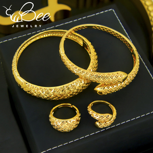 Nouveaux bijoux de mariée plaqués or 21 carats, ensemble de bagues et bracelets ouverts vintage plaqués or pour femmes de Dubaï, bijoux de fête de mariage - Product Image 2