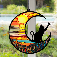 Ornement personnalisé en acrylique cristallin, attrape-soleil en forme de chat à suspendre à la fenêtre, décoration pour porte, jardin, maison, cadeaux idéaux