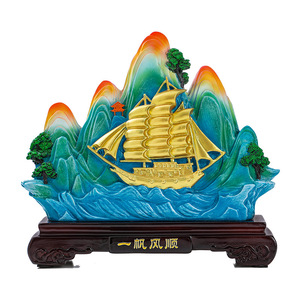 Smooth Sailing Ship Ornament Resin Feng Shui Desk Decor Office Home Decoration Single Piece Lighted Gift - Product Image 5