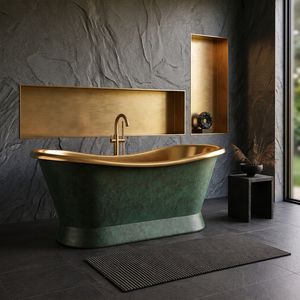 Baignoire de luxe en cuivre massif, faite à la main, autoportante, avec finition vert antique et bordure en laiton pour salle de bain - Product Image 5