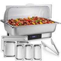 Ensemble de chauffe-plats électriques pour buffet, en acier inoxydable, avec bacs alimentaires pleine taille, demi-taille et trois compartiments, et contrôle de température