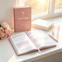 Cuaderno de Oración y Devoción Personalizado, Elegante, de Cartón Rosa, con Impresión Digital en Relieve, Tapa Dura, Papel Artístico