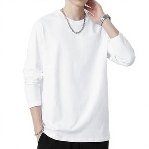 เสื้อยืดแขนยาวสีขาวล้วนสำหรับผู้ชาย ผ้าฝ้ายถักเนื้อนุ่ม คุณสมบัติกันยับและระบายอากาศได้ดี ขายส่ง - Product Image 3