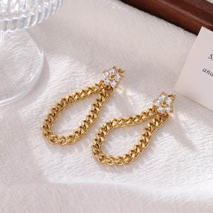 High-End Korean Style Fresh <b>Small</b> Flower Studs Pear Cut New Fashion Trend Chain Tassel Jewelry <b>for</b> <b>Women</b> Internet Celebrity - Product Image 1