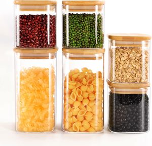 <b>Plastic</b> Rectangle Injection-Molded Kitchen Airtight Food Storage <b>Box</b> with Bamboo Lid Transparent Sealed Jar for Multigrain - Product Image 1