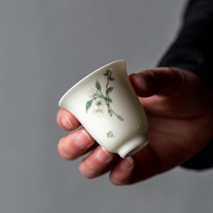 Apricot White Hand Painted Begonia Flower <b>Teacup</b> Ceramic Kung Fu Tea Set Master Cup Retro Thin Wall Tasting Cup - Product Image 1