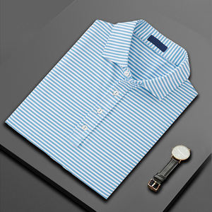 ออกแบบเสื้อโปโลผ้าโพลีเอสเตอร์ผสมสแปนเด็กซ์คุณภาพสูง พิมพ์ลายทั่วตัว ลายทาง ผ้าถักเนื้อสัมผัสพิเศษ สำหรับกอล์ฟ พร้อมโลโก้สั่งทำ - Product Image 5