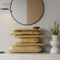 Wohnzimmer konsolen tisch im modernen Stil: Massivholz kern mit Messingblech verpackung, Marmor tischplatte, luxuriöser Eingangs bereich