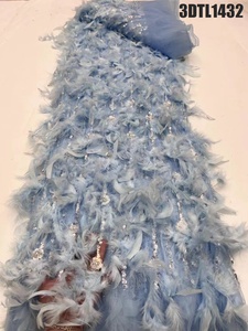 Lussuoso tessuto di pizzo piuma 3D Dubai pizzo di piume fatto a mano con paillettes tessuto abito indiano - Product Image 3