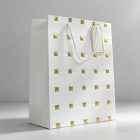 Premium Geschenktüte aus Hellgrauem Papier mit Geprägter Textur und Goldfolie, Luxuriöse Einkaufstasche mit Anhänger für Hochwertige Boutiquen